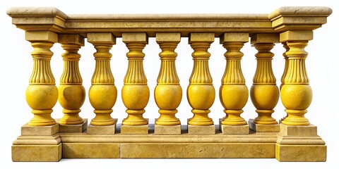 Classic Yellow Stone Balustrade & Column, Isolated on White, Clipping Path Included - Stock Photo