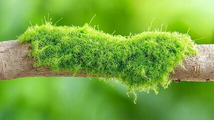 Fototapeta premium Green Moss On Light Brown Branch