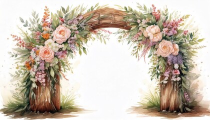 A beautiful floral arch adorned with vibrant flowers and greenery, perfect for celebrations.