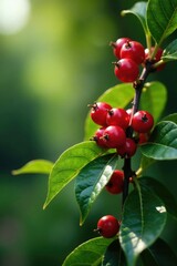 Obraz premium Wild Cotoneaster dammeri with bright red berries, bright red, woodland, foliage