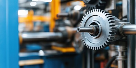 Fototapeta premium An artistic view of mechanical gears interlocking, representing innovation and intricate engineering design.