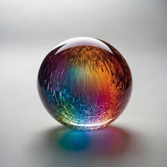 A luminous crystal orb radiating a spectrum of colors on a white background.