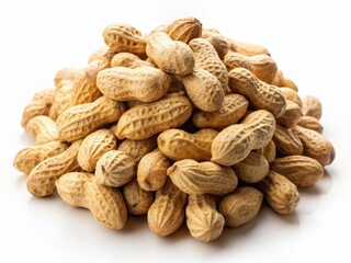 Fototapeta premium Close-up of a Pile of Peanuts Isolated on White Background - High-Resolution Stock Photo