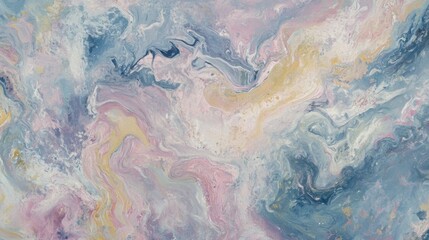 Fototapeta premium A fluid marble effect in pastel colors with gentle swirls of blue, pink, and yellow