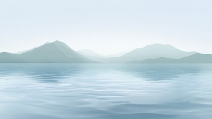 A gentle mountain lake-inspired gradient with soft blue, green, and misty grey tones