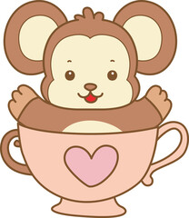 Cute Monkey vector icon. Funny baby Monkey animal series stock illustration. life of fluffy Monkey designs.