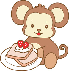 Cute Monkey vector icon. Funny baby Monkey animal series stock illustration. life of fluffy Monkey designs.