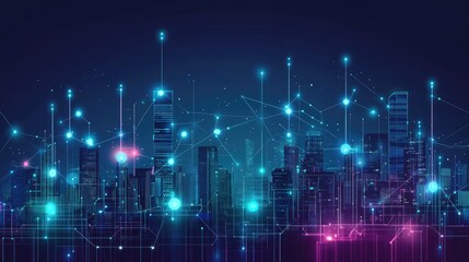 A utopian urban environment with sleek AI-powered smart buildings and glowing data streams.