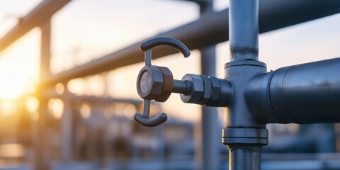 A close-up of a pipe valve captures the beauty of industrial design and the essence of functionality.