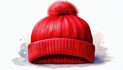 Warm red beanie hat with a pom-pom, perfect for chilly days and winter fashion.