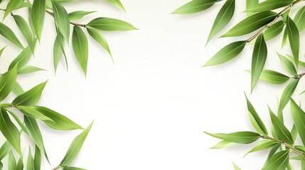 Fototapeta premium Fresh Green Bamboo Leaves on White Background for Natural Design