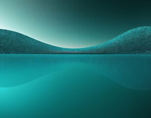 A serene abstract landscape with turquoise hues and smooth curved lines reflecting in calm water.