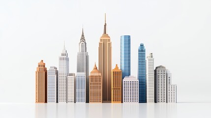 Low Poly City Skyline In Various Colors On White Background