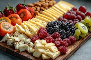 Cheese board with fruits and nuts.