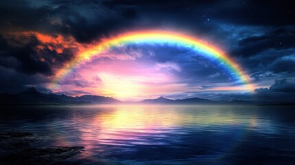 Fototapeta premium A surreal fantasy background with glowing rainbow hues in a dreamlike mist