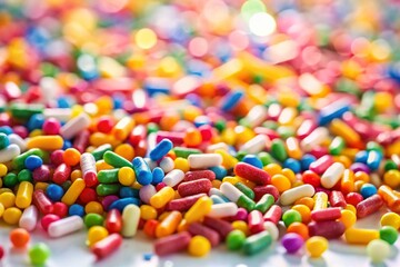 Colorful Candy Sprinkles Scattered on White Background - Festive & Playful Stock Photo