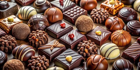 Colorful Chocolate Pieces: Diverse Shapes & Hues for Dessert Design