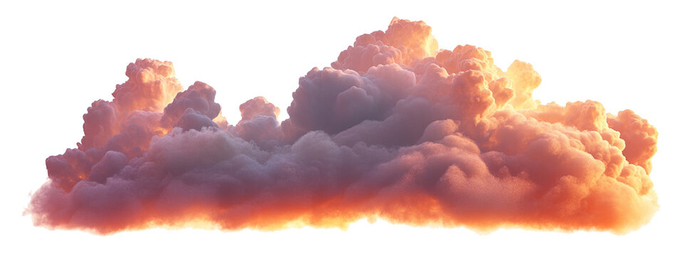 Thick collection of clouds with beautiful sunset light isolated on transparent background