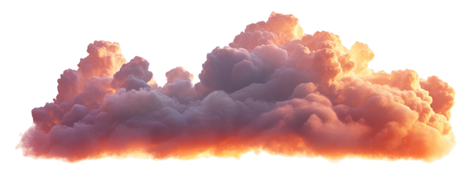 Thick collection of clouds with beautiful sunset light isolated on transparent background