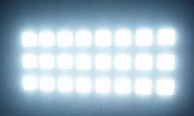 minimalist grid of white glowing squares on a black wall, with smooth dimming and brightening cycles