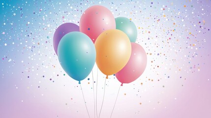 confetti balloon colourful A cluster of confetti filled balloons in bright, mixed colors, set against a soft pastel background, perfect for celebrations and joyful occasions.