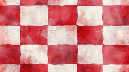 Fototapeta premium Red and White Watercolor Checkerboard Pattern