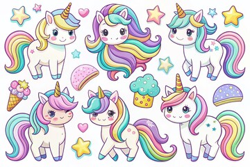 Colorful Kawaii Unicorn Clipart: Fun, Whimsical Illustrations for Kids Projects