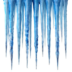 set of blue ice icicles isolated on a white background. png