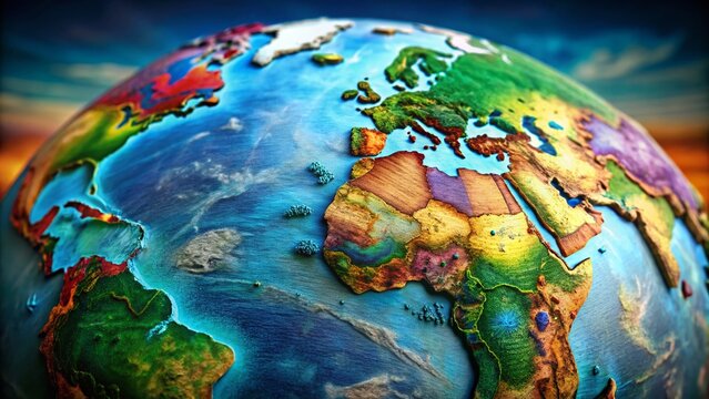 Colorful World Map Globe Aerial View, Diverse Earth Globe Satellite Image