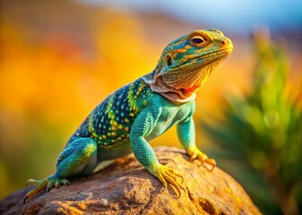 Obraz premium Common Collared Lizard Enjoying a Meal of Insects in Wichita Mountains National Wildlife Refuge, Oklahoma
