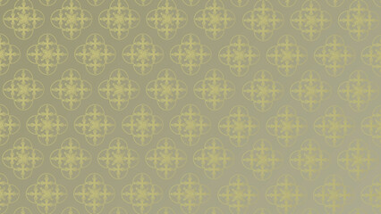 Symmetrical star like designs with eight points, surrounded by clover like outlines. The motif is rendered in a light yellow color on a muted greenish gray background, creating a visually appealing.