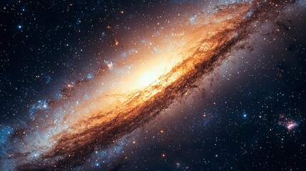 Obraz premium Captivating Cosmic Scene of a Majestic Spiral Galaxy Illuminated by Brilliant Stars, Showcasing the Mysteries of the Universe