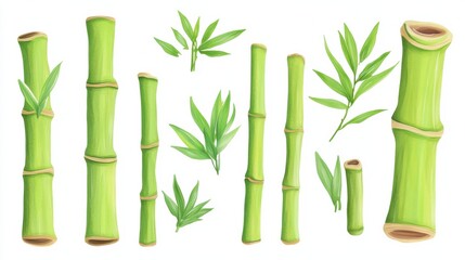 Fototapeta premium Fresh and Vibrant Bamboo Sticks and Leaves for Illustrative Use