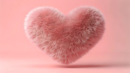 Soft Fluffy Pink Heart Floating on Pastel Background &ndash; Romantic Valentine's Day Love Concept
