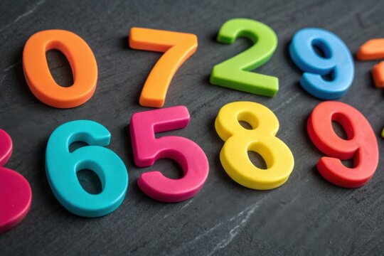 Colorful Magnetic Numbers on Chalkboard Surface for Educational Use and Learning Activities