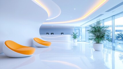 Office Intelligent Workspace Innovation Creative workspace design with smart devices and ergonomic furniture, emphasizing innovation and efficiency in a modern setting.