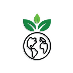 sustainable icon. earth and plant vector. reuse, recycle, renewal for carbon reduction, net zero, green energy, eco-friendly concept. Mixed design style