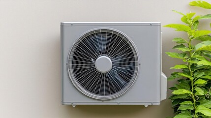 Fototapeta premium Grey Metal Air Conditioner Unit on White Wall