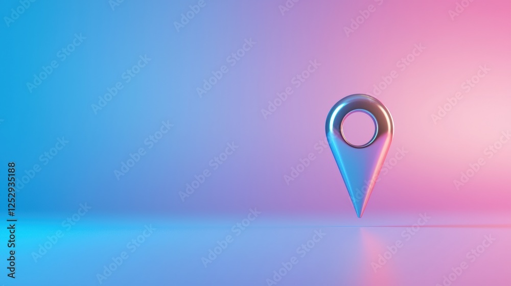 Poster Icon Pin Location futuristic Sleek futuristic pin icon with metallic gradients and sharp edges, designed for advanced technology and navigation themes.