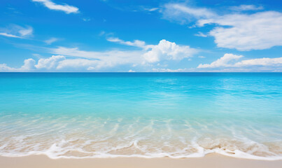 Fototapeta premium The ocean is calm and blue, with a few clouds in the sky