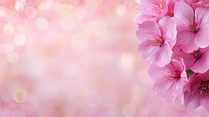Fototapeta premium Pink Cherry Blossoms On Soft Pink Bokeh Background