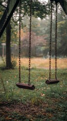 Quiet Playground Swings Surrounded by Nature in Autumn Atmosphere