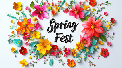 Spring fest stylish text inside colorful flower frame decor