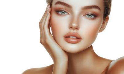 A photo of a young and beautiful woman's head after beauty treatment