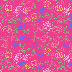 A seamless Colorful Floral Pattern on Pink Background.
