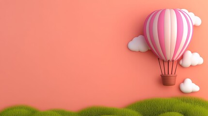 Pink Striped Hot Air Balloon Over Green Grass