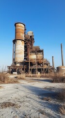 Abandoned Industrial Structure Against Clear Blue Sky Landscape