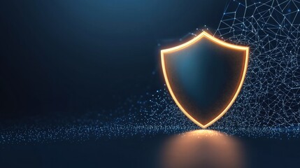 Fototapeta premium protection cyber security shield A sleek shield icon with a glowing border, placed against a blue matrix background, signifying cyber defense.