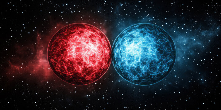 stunning cosmic scene featuring red and blue stars in space