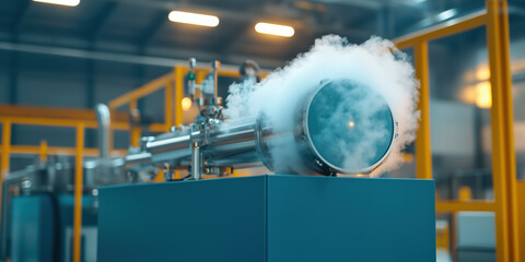 High tech quantum research facility with advanced equipment and steam